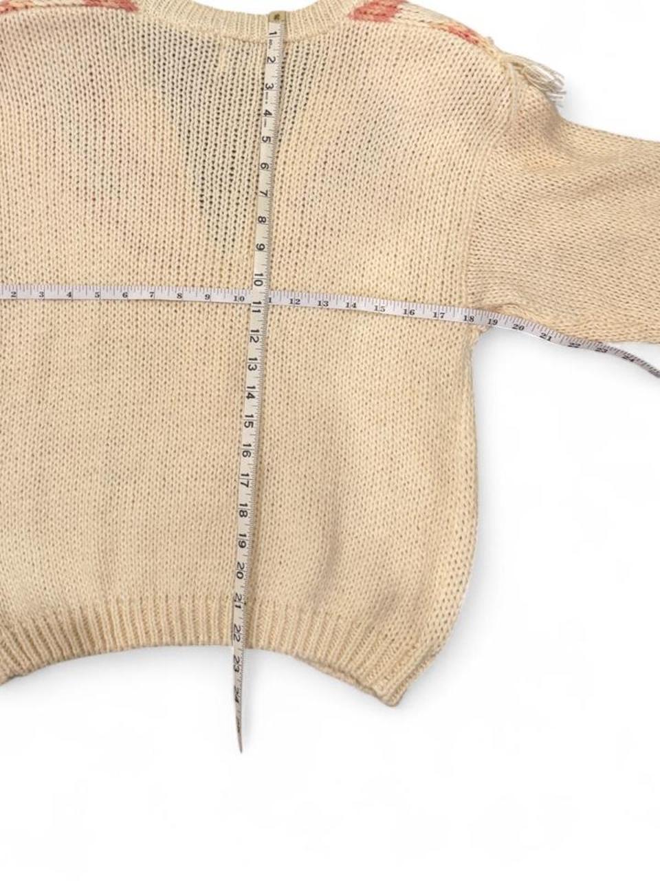 Vintage 80s Hand Knit Floral Fringe Cardigan