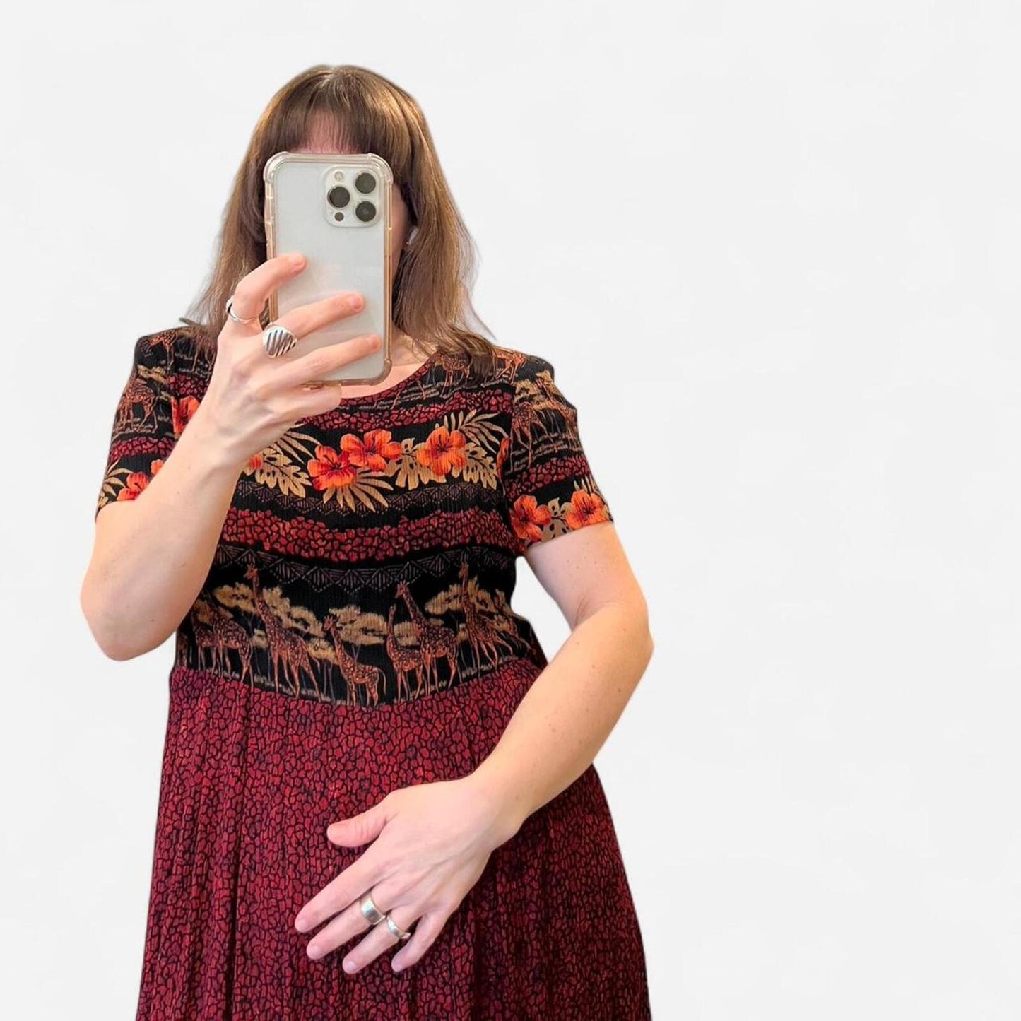 Vintage Safari Print Midi Dress Giraffe Animal Print 90s Grunge