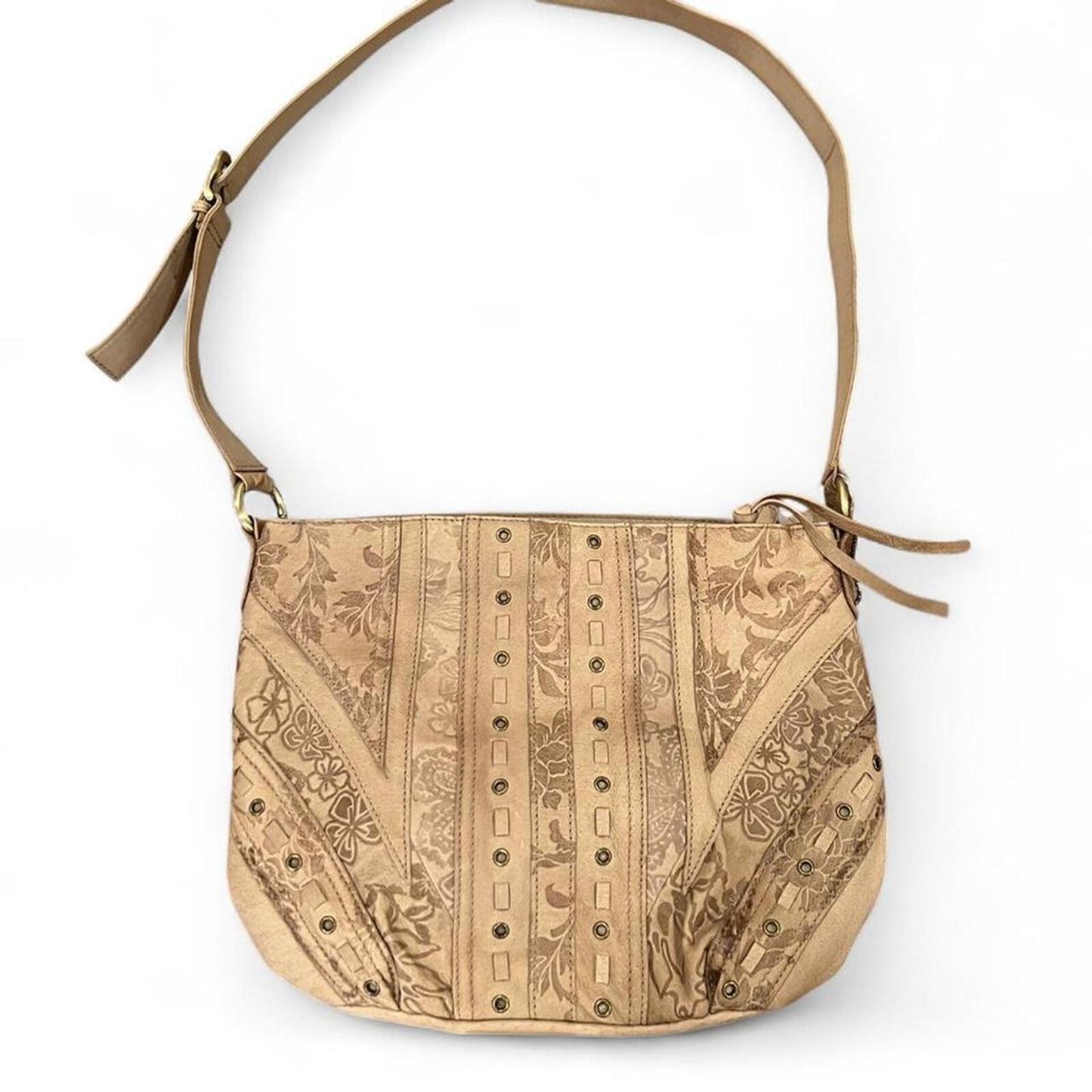 Vintage Y2K Tooled Floral Leather Shoulder Bag