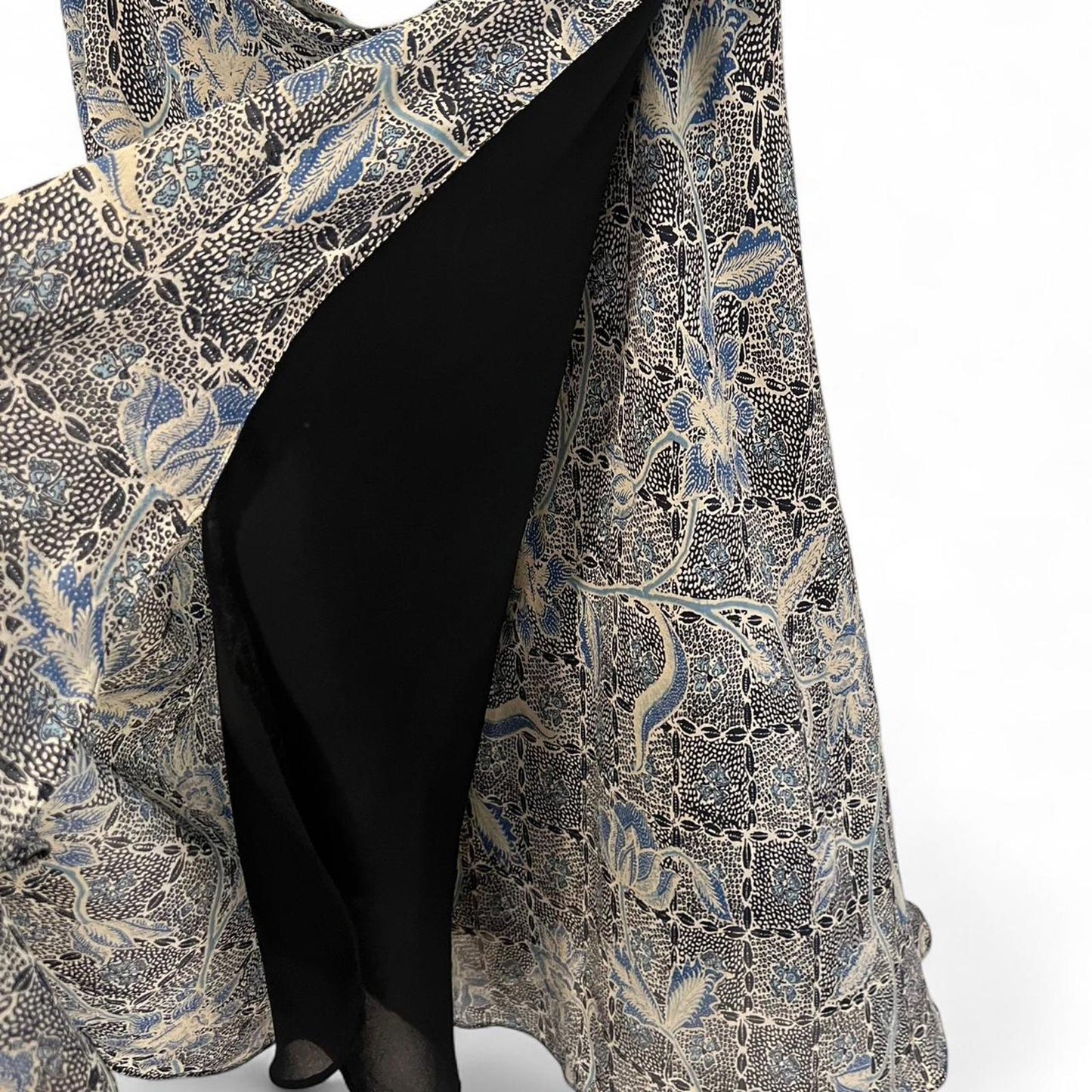 Vintage Silk Blue Floral Midi Skirt