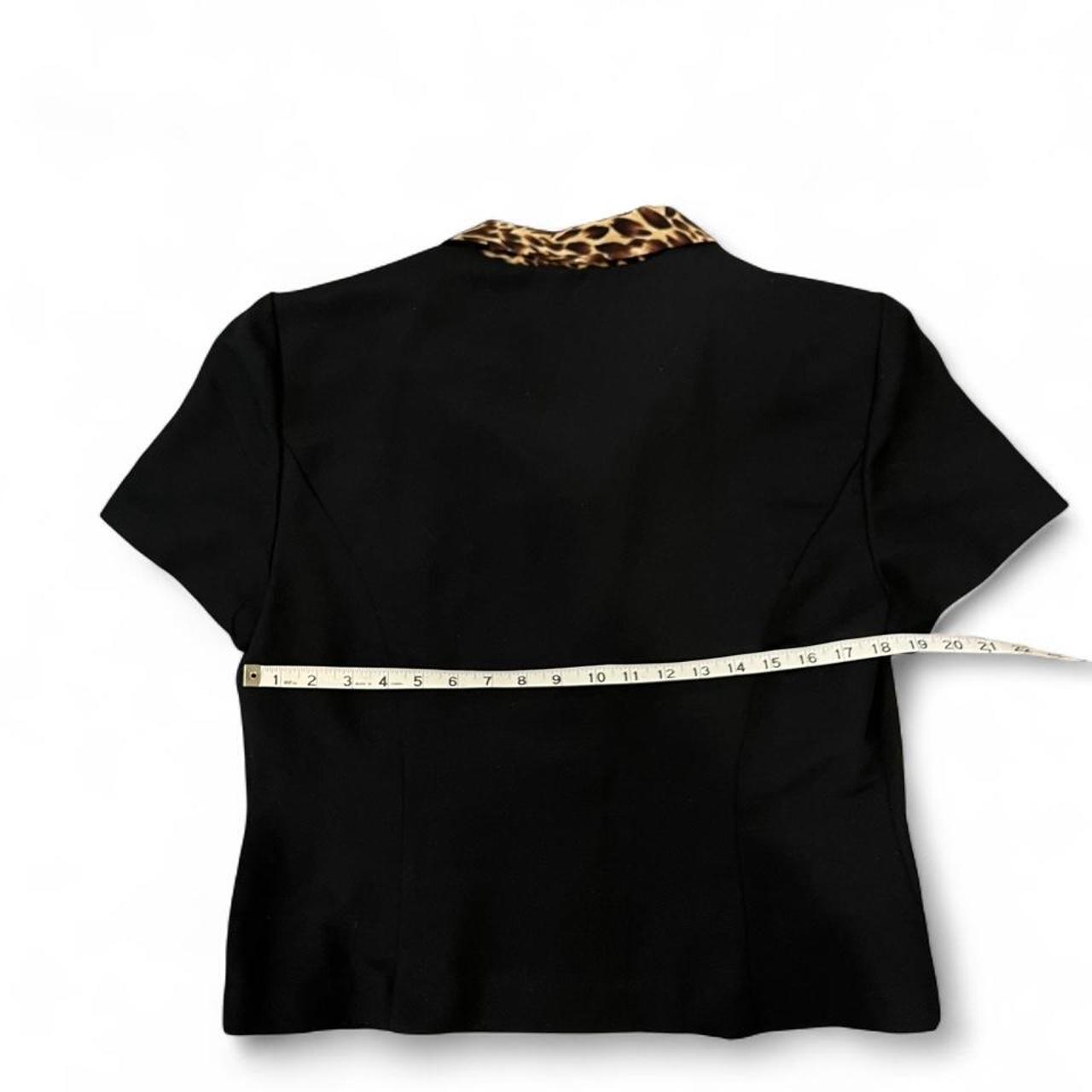 Vintage Leopard Collar Button Front Top Black Fitted Blouse