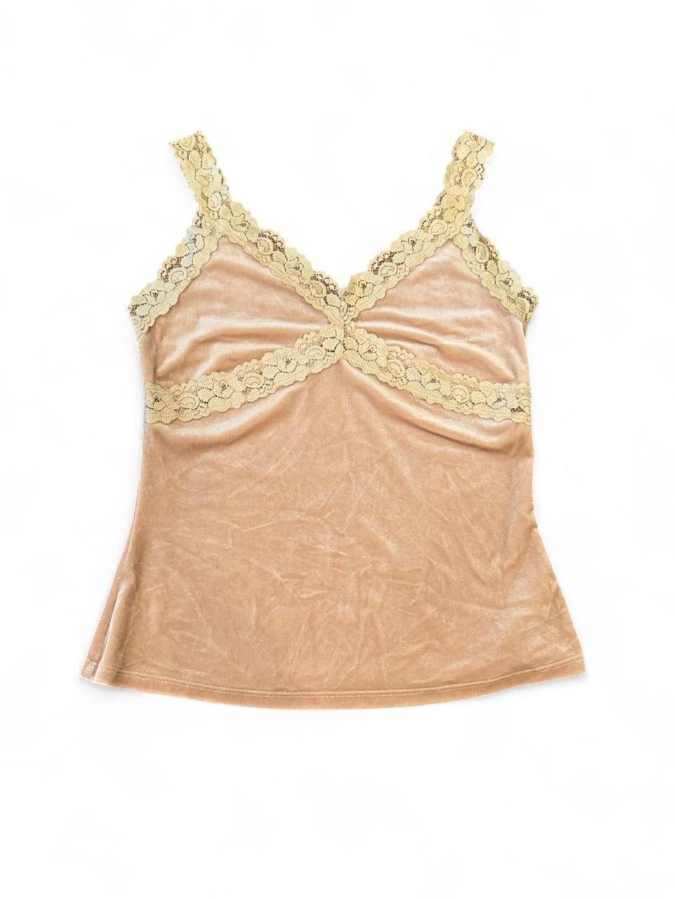Vintage Y2K Tan Velvet Lace Cami Top