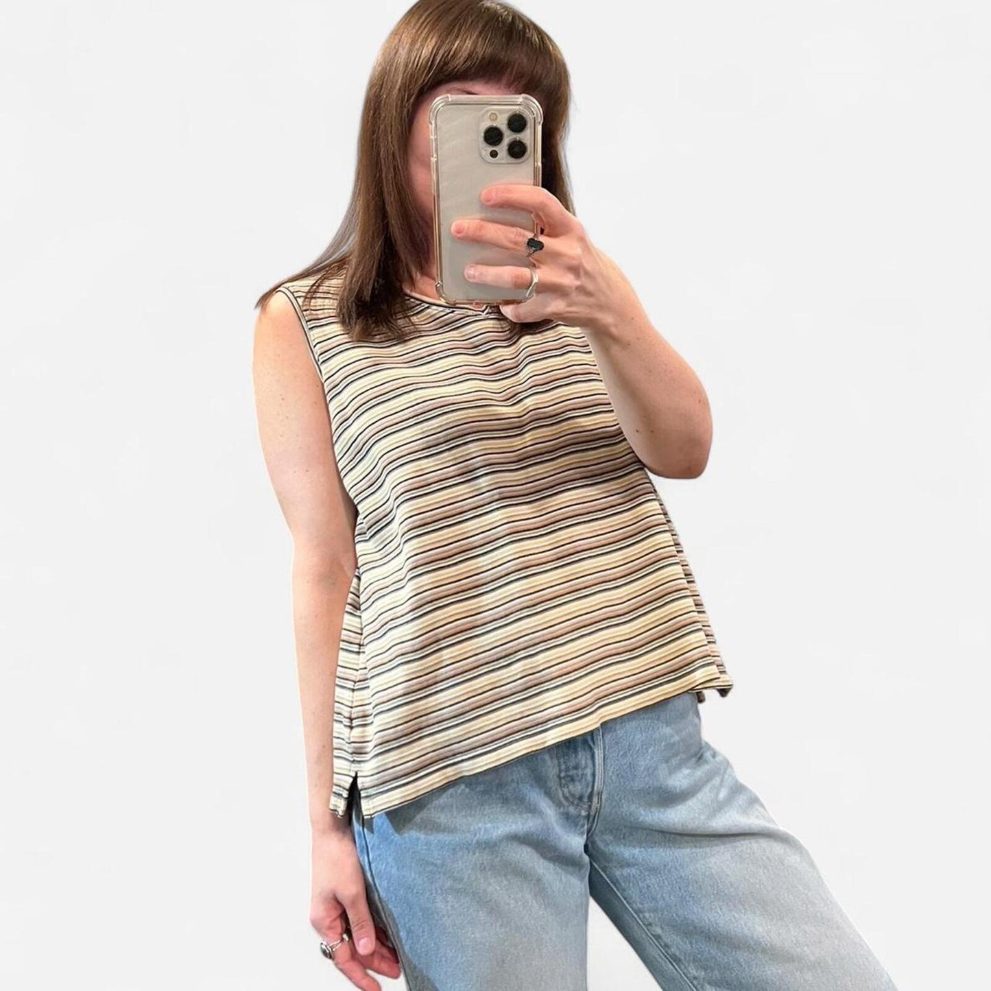 Vintage Y2K Striped V Neck Tank Top Tee