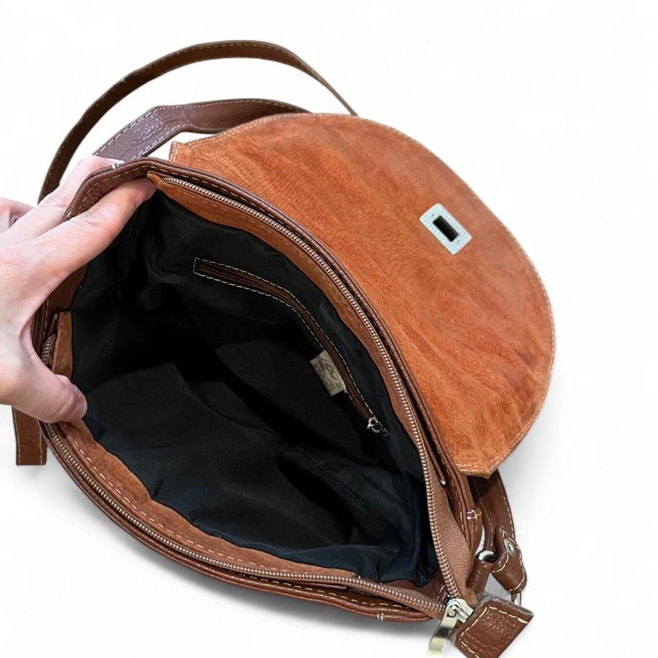 Vintage Brown Leather Saddle Bag Crossbody Shoulder Purse Y2K Minimalist