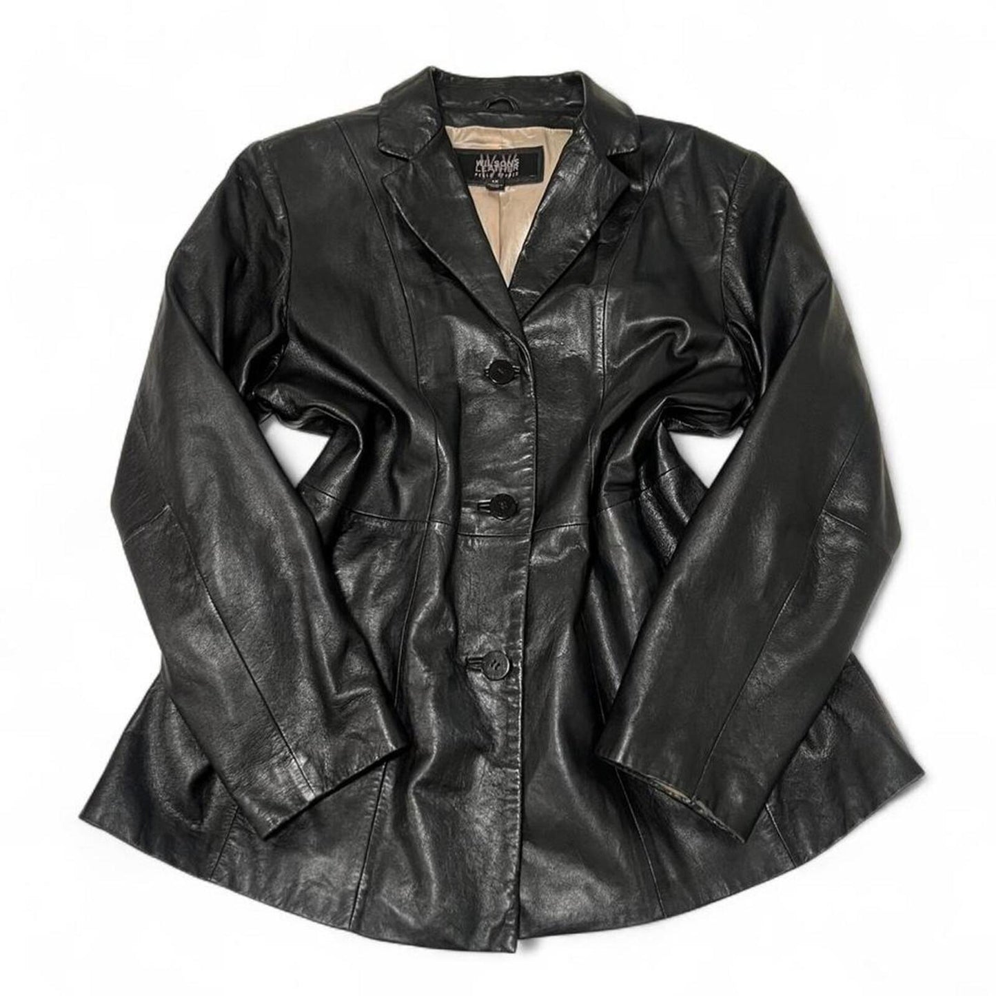 Vintage 90s Wilsons Leather Black Blazer Jacket Y2K Minimal