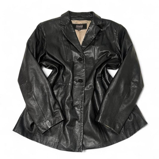 Vintage 90s Wilsons Leather Black Blazer Jacket Y2K Minimal