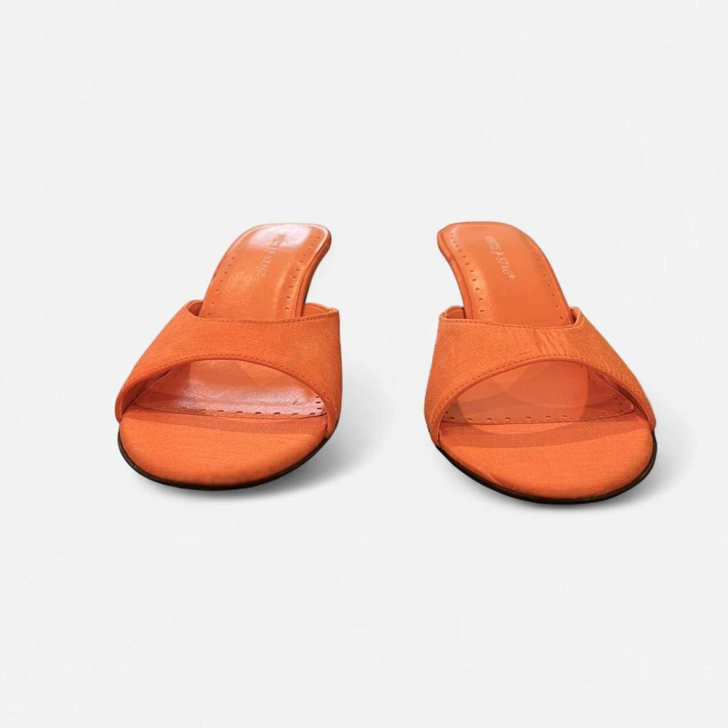 Y2K Orange Kitten Heel Mules Slip On Minimal Heels 6.5