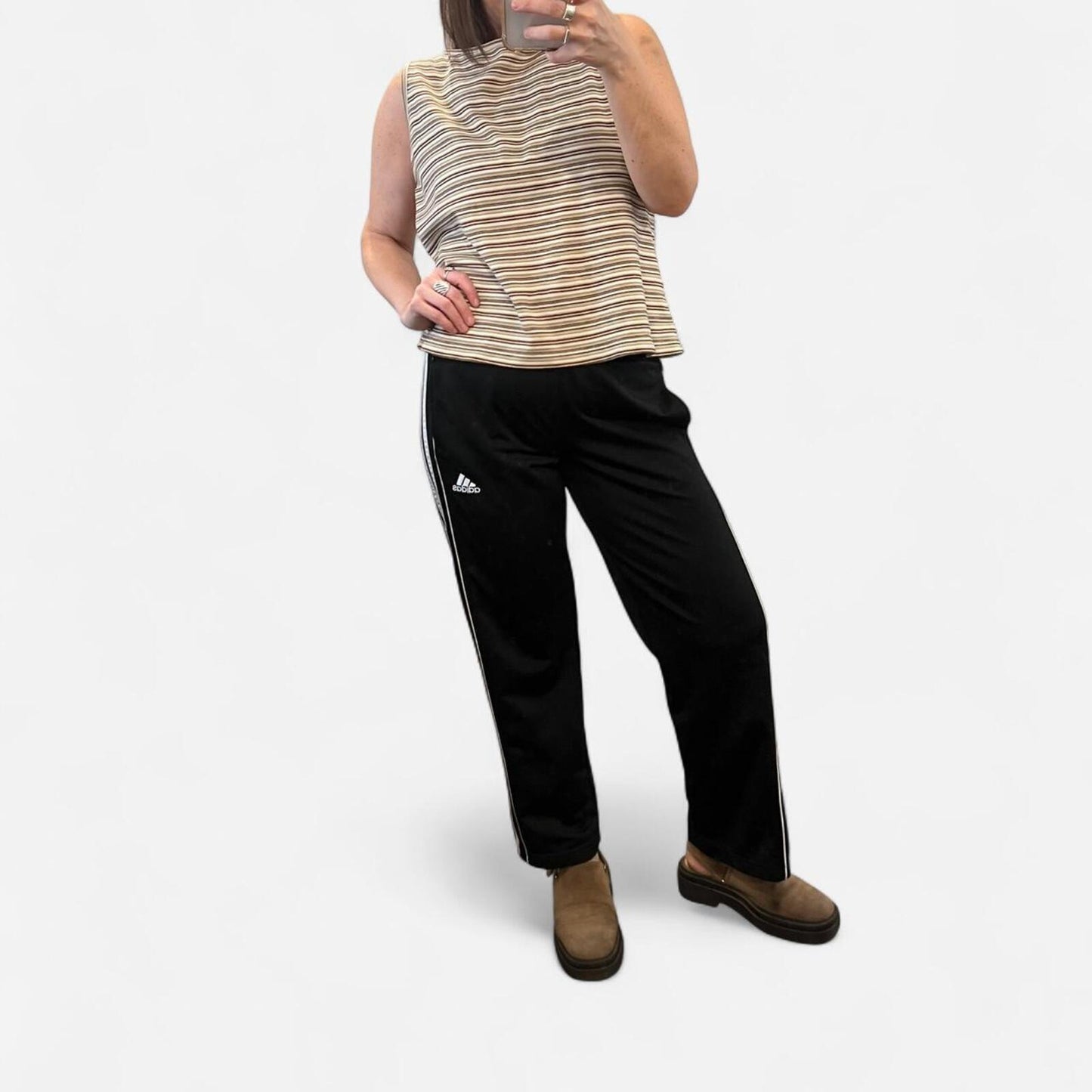 Adidas Y2K 3 Stripe Track Pants Black Cropped Fit