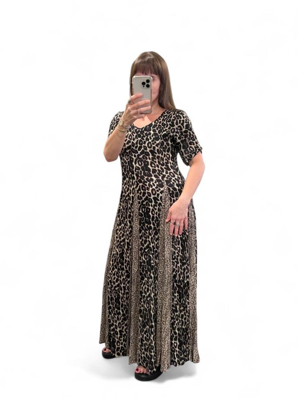 Vintage 90s Leopard Print Maxi Dress Boho Grunge Sheer Flowy S