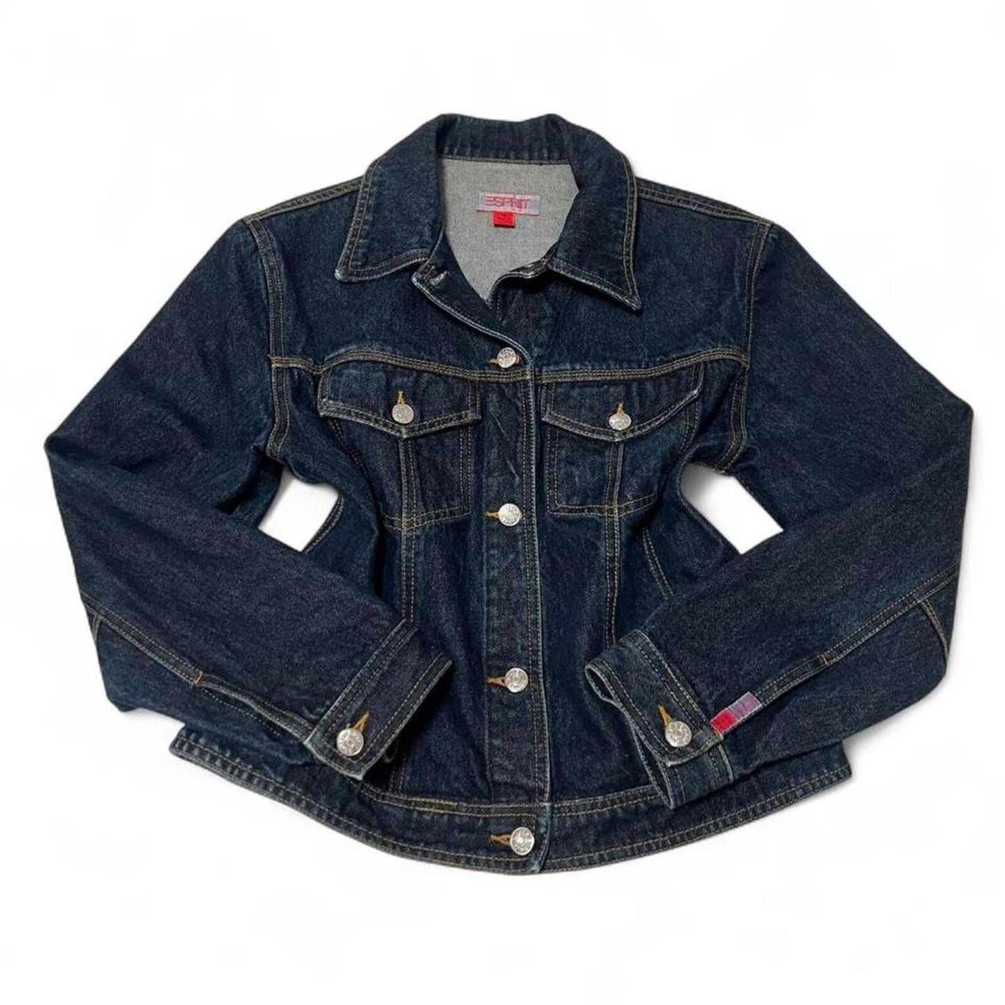 Vintage Y2K Esprit Dark Wash Denim Jacket Fitted Trucker