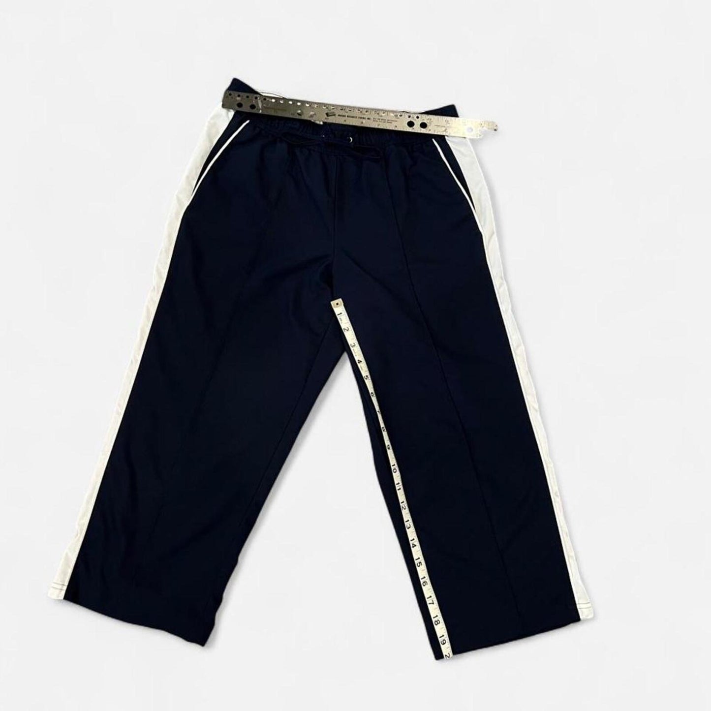 Y2K Navy Track Capris Side Stripe Athletic Pants Small