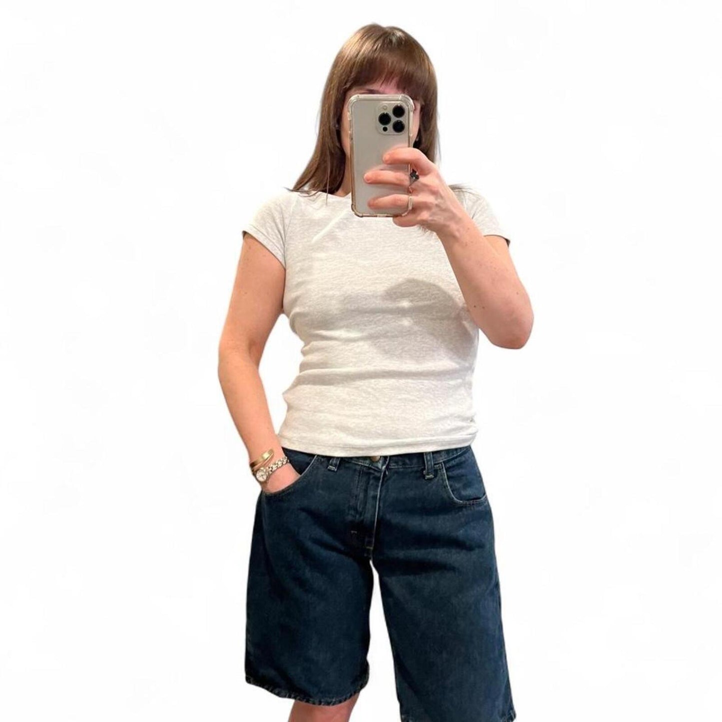 Vintage Y2K Dark Wash Denim Jorts Skater Baggy Long Jean Shorts