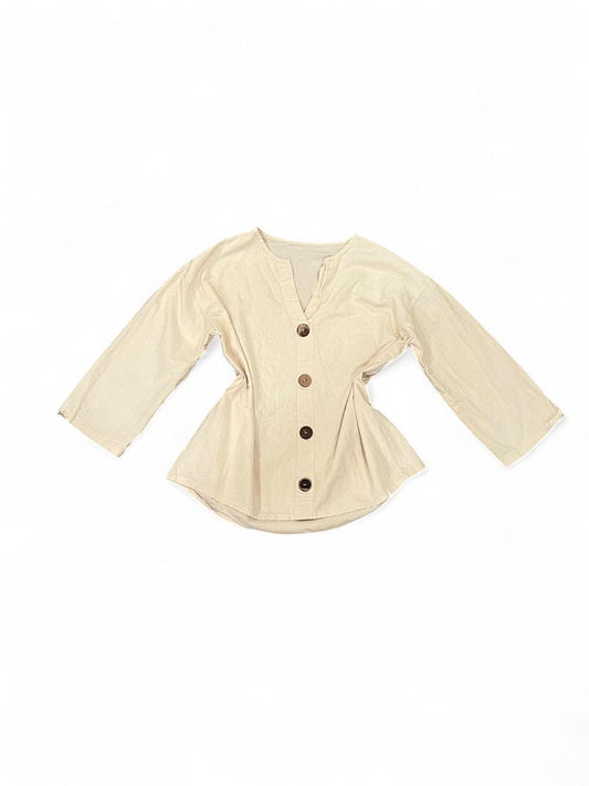 Vintage 100% Cream Linen Blouse | Minimalist Cottagecore Top