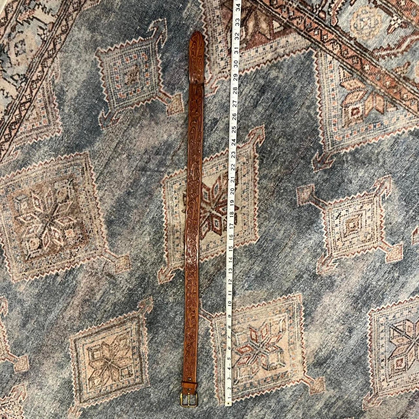 Vintage Tooled Leather Western Belt Brown Embossed Floral USA