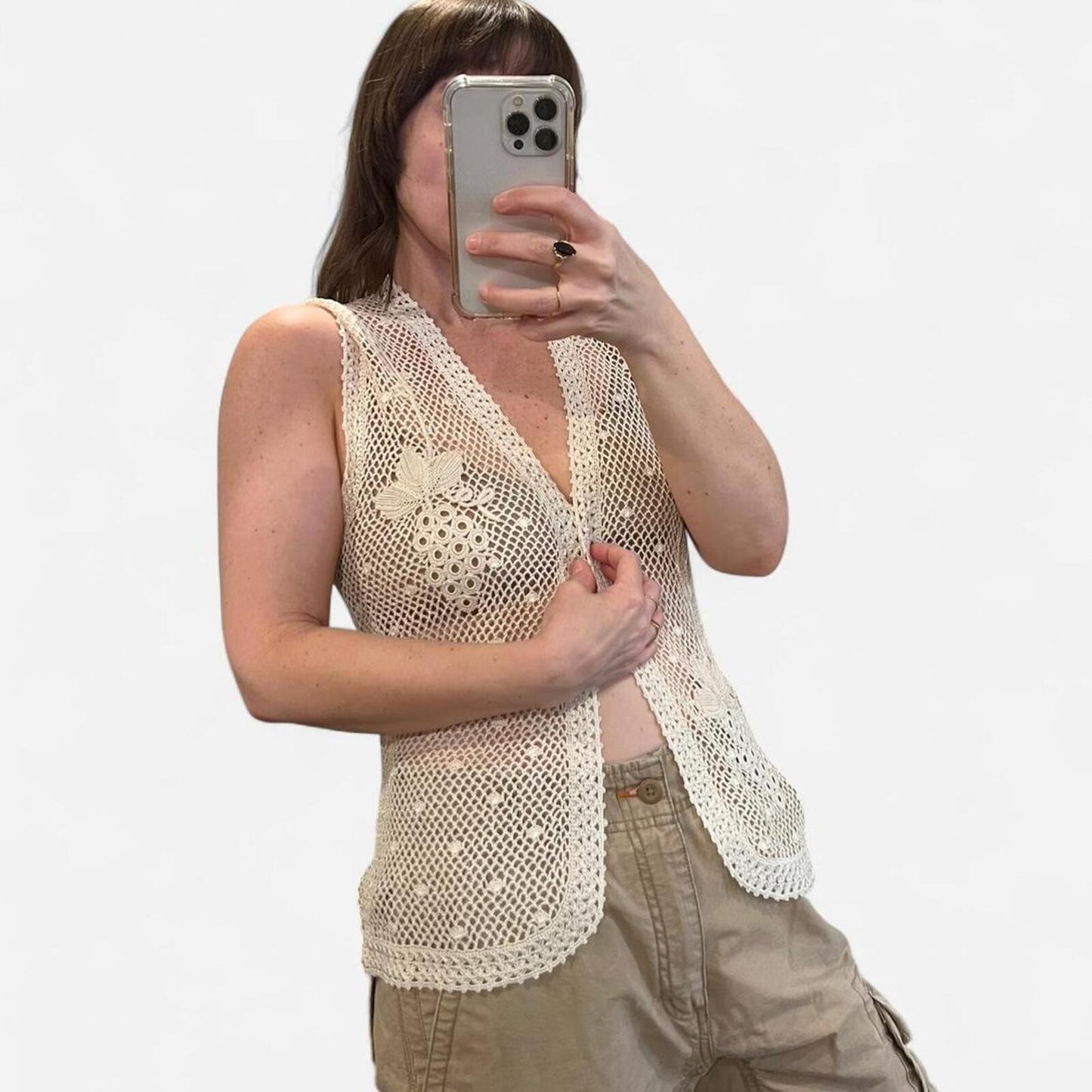Vintage 90s Y2K Crochet Vest Lace Tank