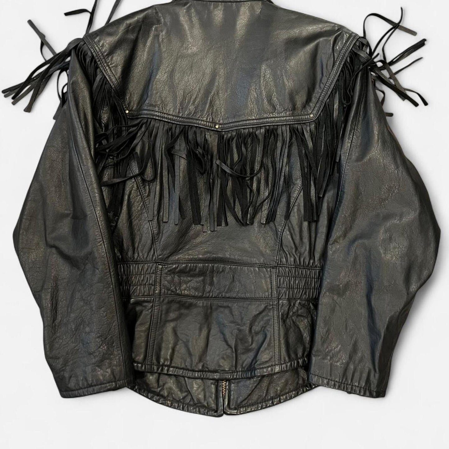 Vintage 90’s fringe leather jacket western biker oversized black