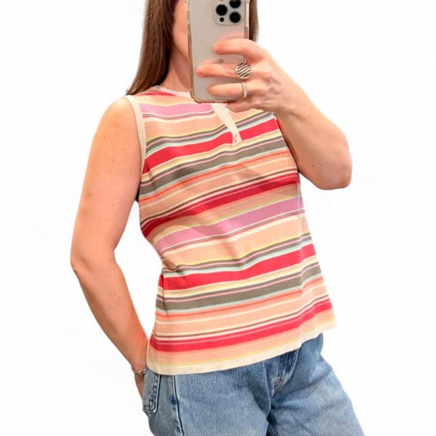 Vintage Y2K Pink Stripe Knit Tank Top