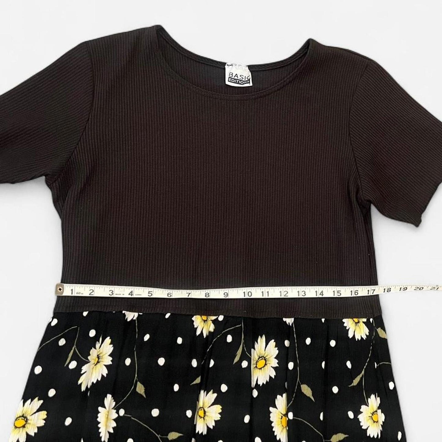 Vintage 90s Daisy Print Midi Dress Black Floral Babydoll