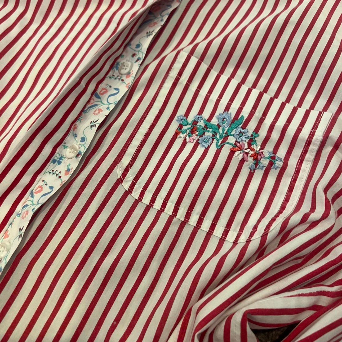 Vintage Red Stripe Embroidered Button Down