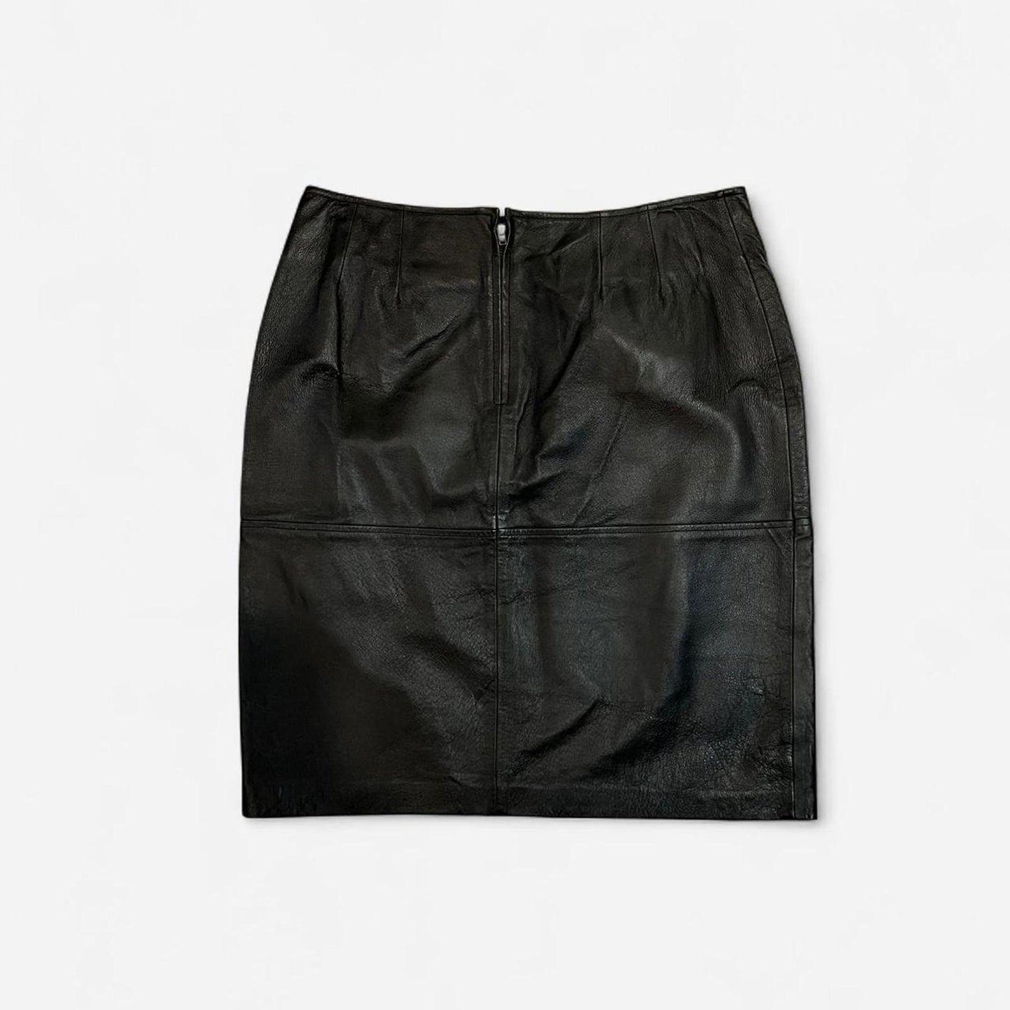 Vintage Black Leather Midi Skirt | 90s Minimal