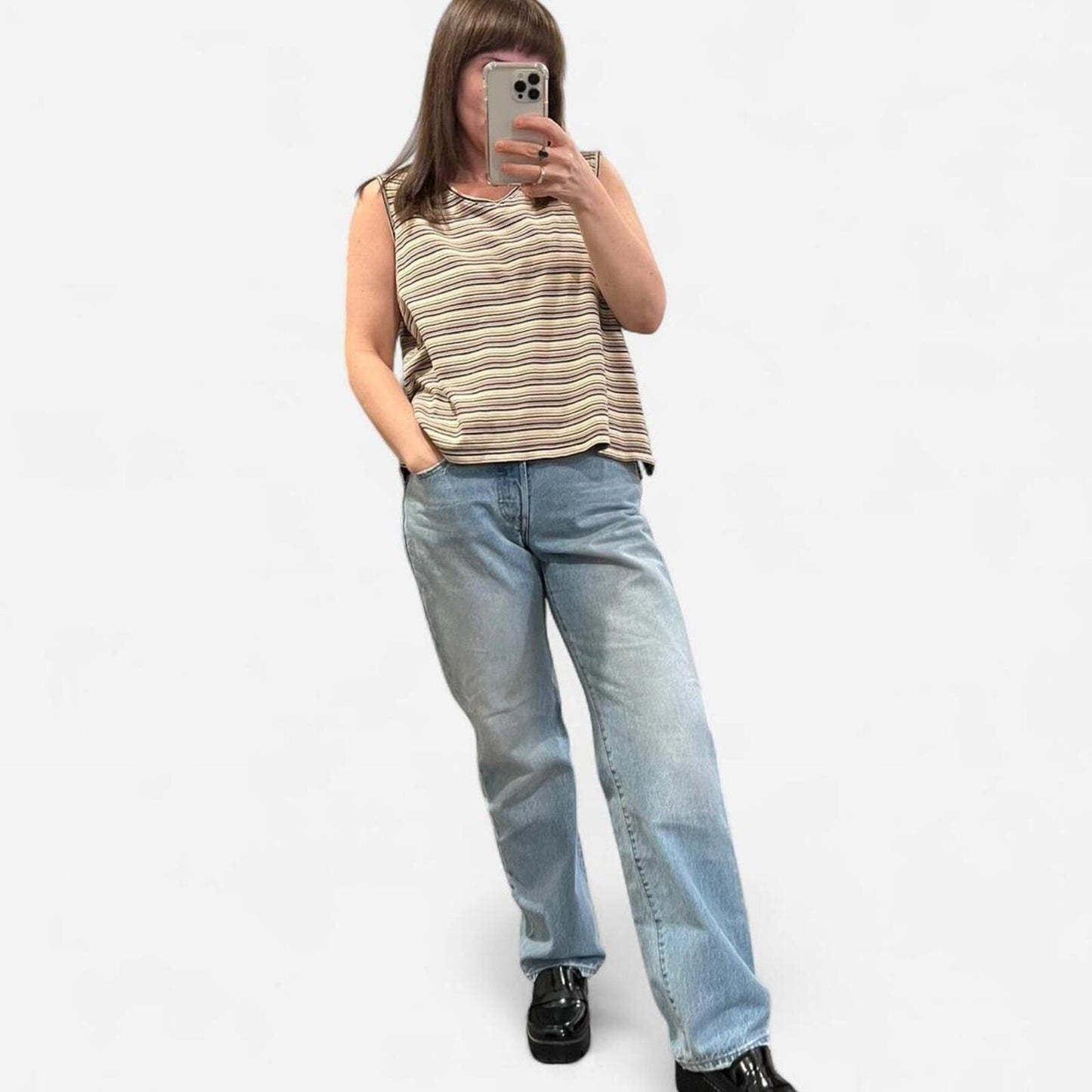 Vintage Y2K Striped V Neck Tank Top Tee
