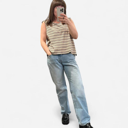 Vintage Y2K Striped V Neck Tank Top Tee