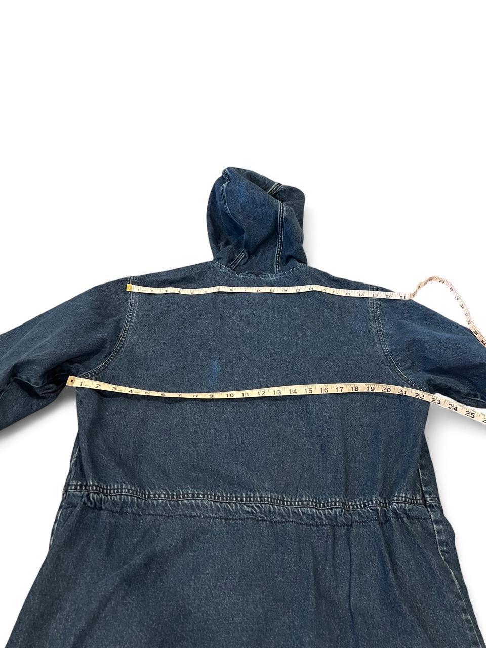 Vintage Hooded Denim Barn Jacket Plaid Lined Zip Up