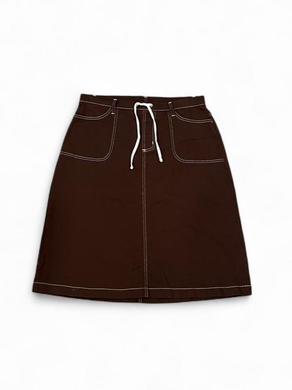 Y2K Chocolate Brown Contrast Stitch Midi Skirt