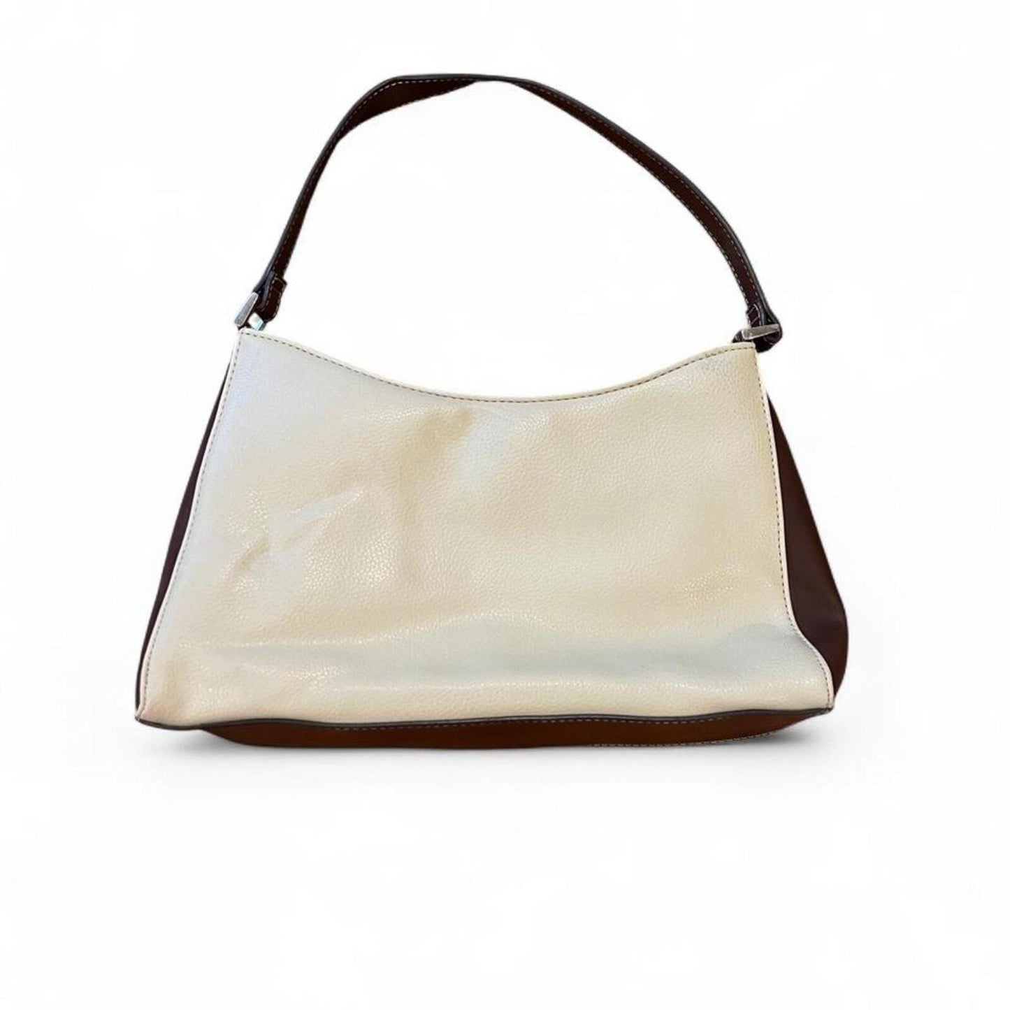Vintage Y2K Buckle Shoulder Bag Cream Brown Faux Leather Baguette Purse