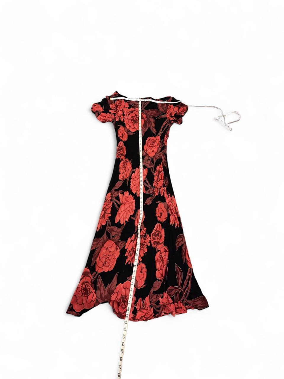 Vintage 90s Red Floral Beaded Maxi Dress