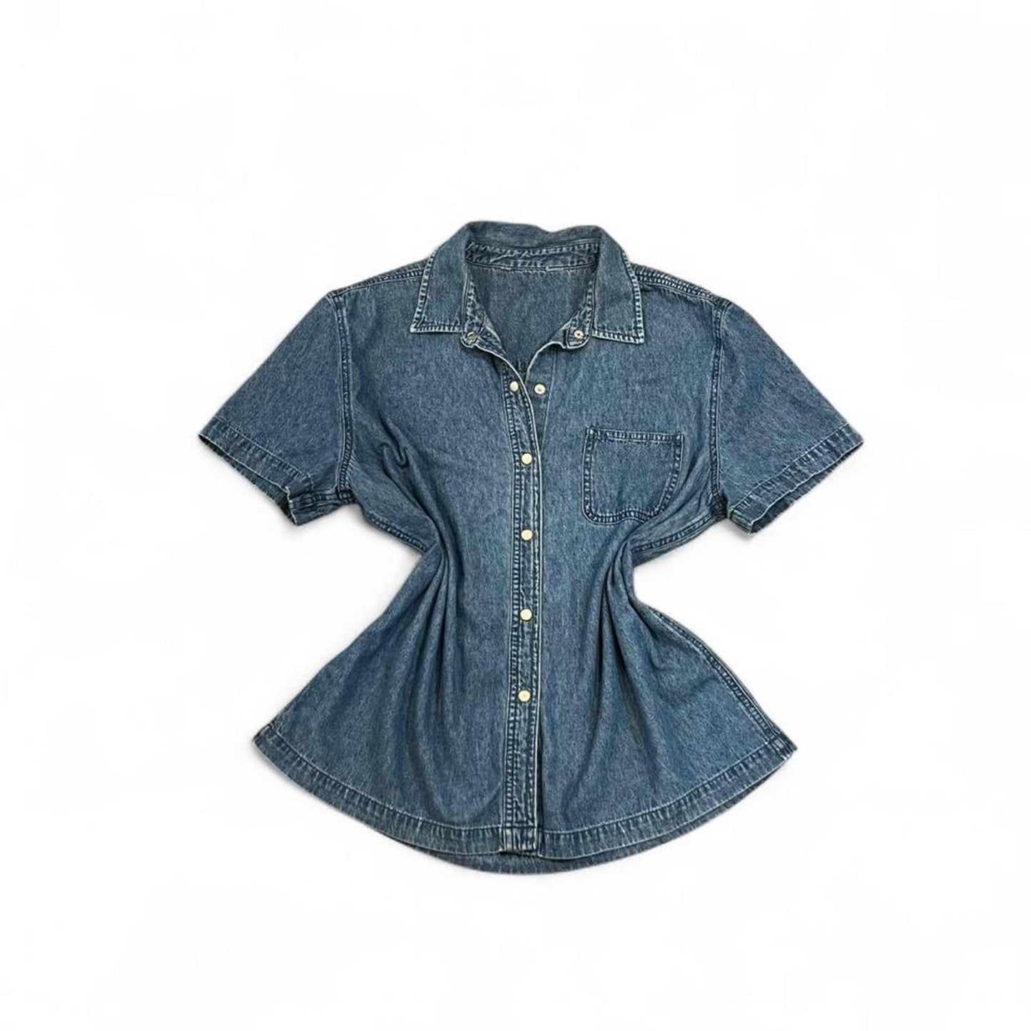 Y2K Denim Button Up Shirt Short Sleeve Oversized