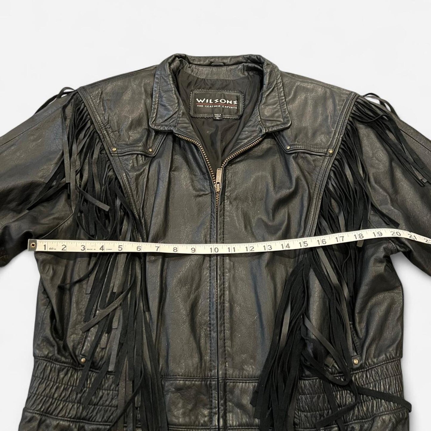 Vintage 90’s fringe leather jacket western biker oversized black