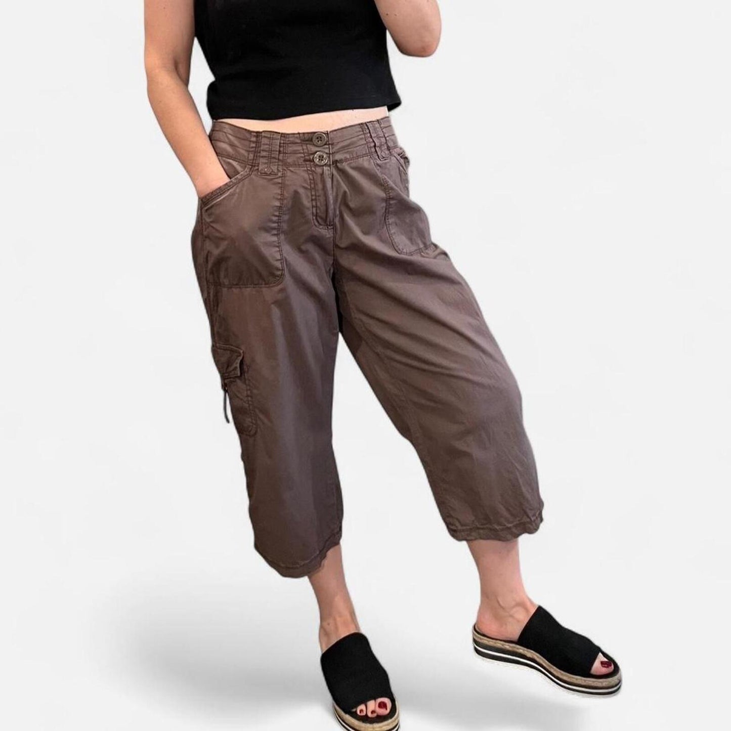 Y2K Brown Cargo Capri Pants