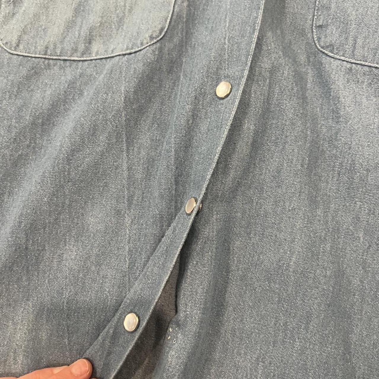 Vintage 90s Chambray Western Snap Shirt Plaid Yoke Oversized Denim Button Up