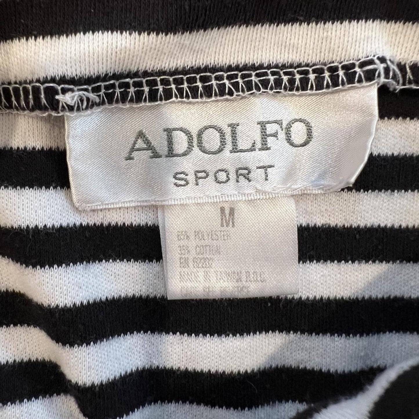 Vintage Adolfo Sport Striped Tee Black White Minimal Boxy