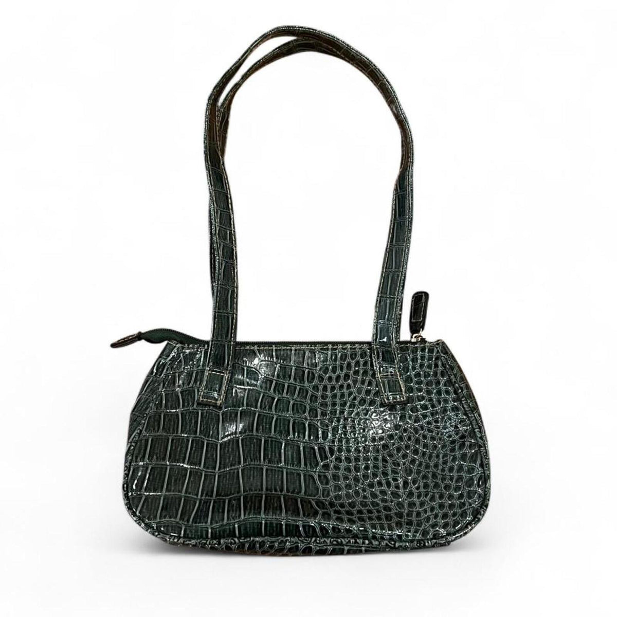Y2K Dark Green Croc Embossed Shoulder Bag Baguette