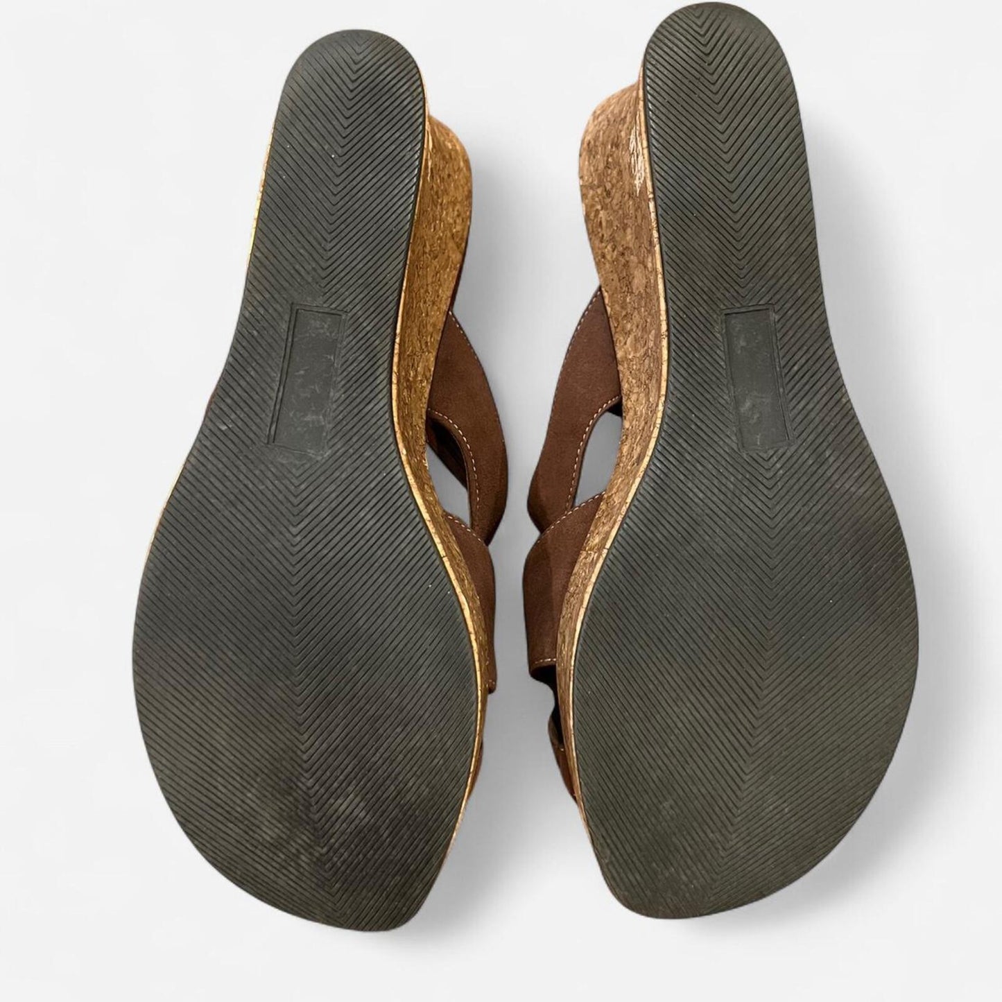 Y2K Brown Leather Cork Wedge Slides Platform Sandals