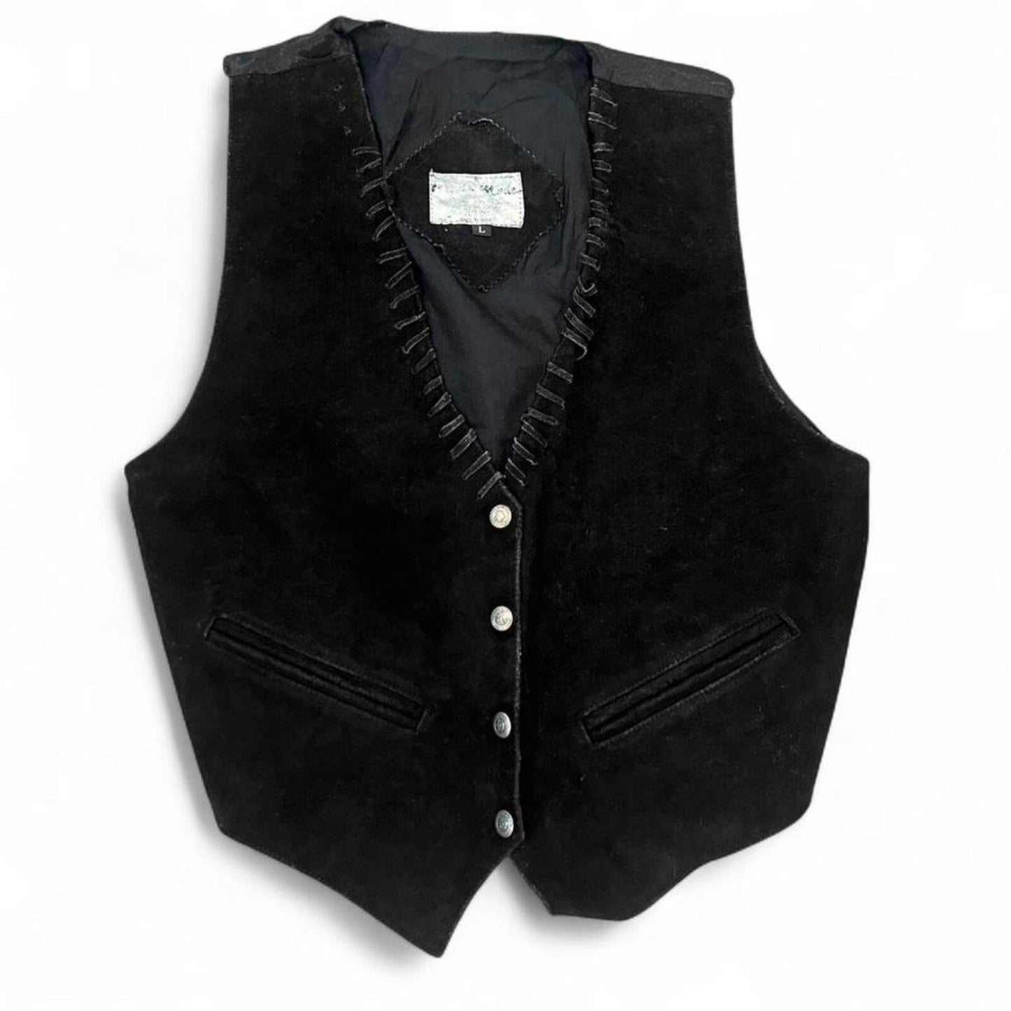 Vintage 90s Black Suede Leather Western Vest – L