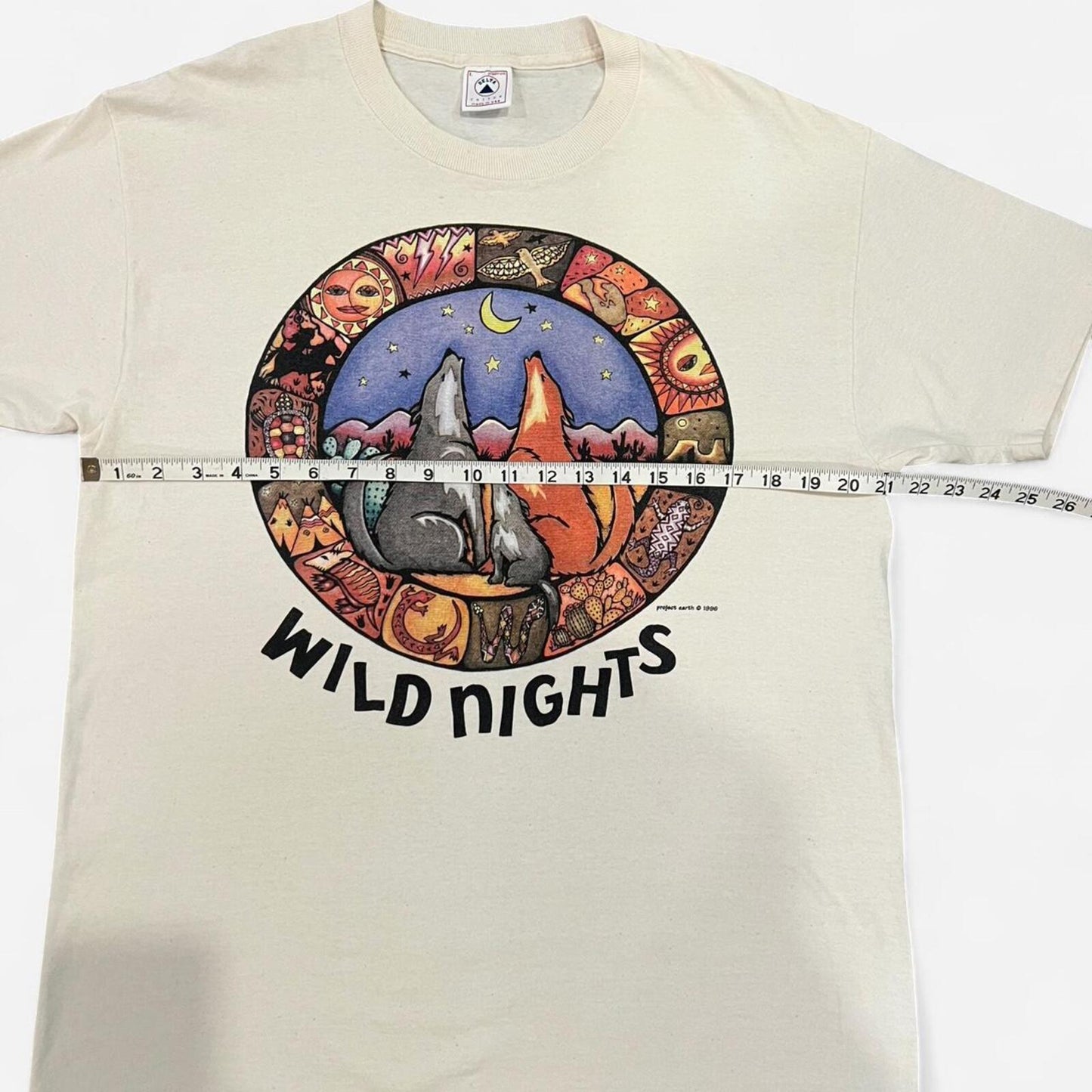 Vintage 90’s Project Earth Wild Nights Wolf Graphic Tee Made USA