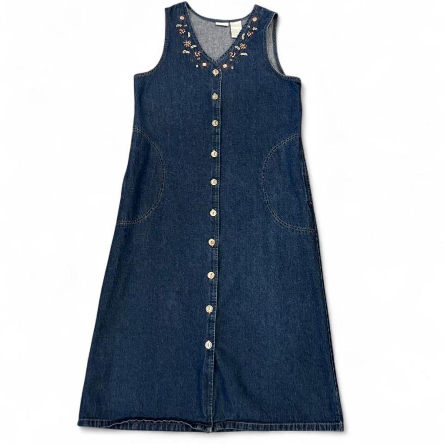 Vintage 90s Embroidered Denim Dress