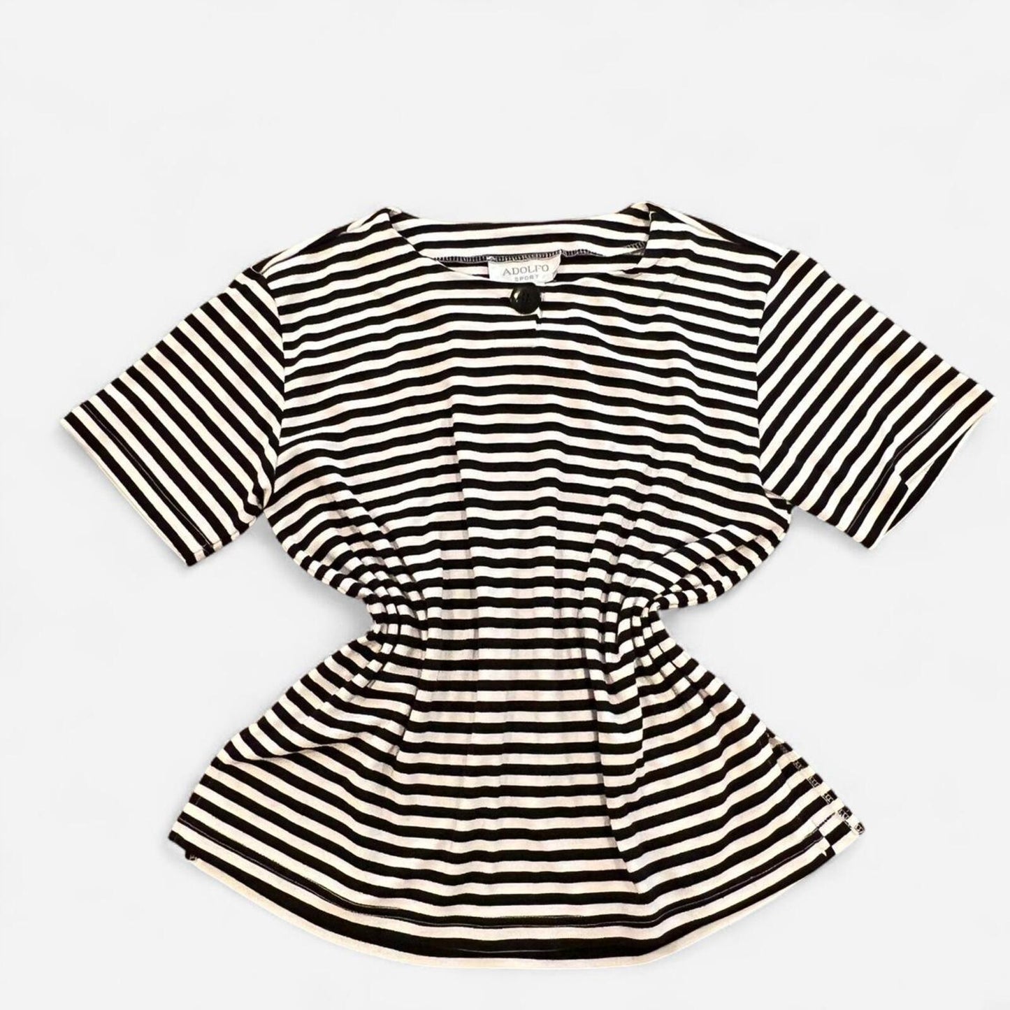 Vintage Adolfo Sport Striped Tee Black White Minimal Boxy