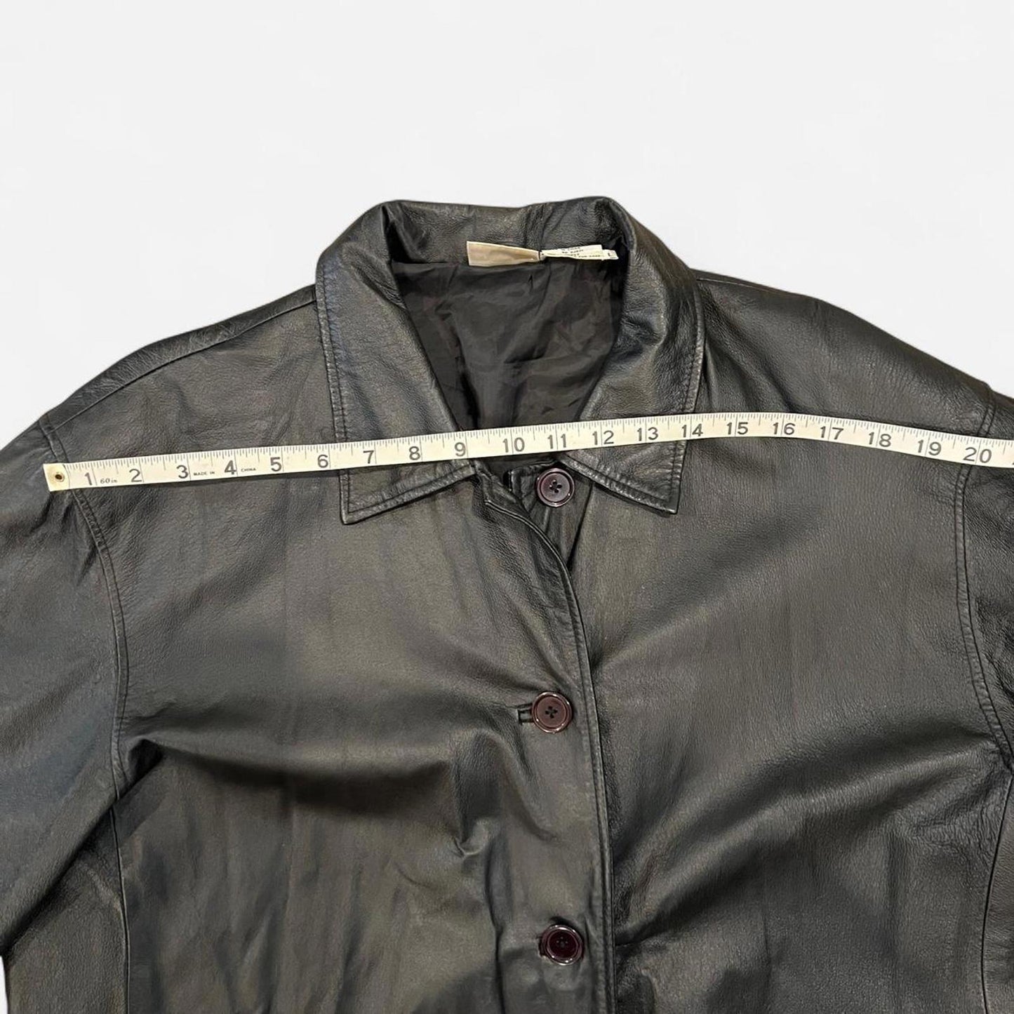 Vintage 90’s Black Leather Trench Coat Minimal Midi Jacket L