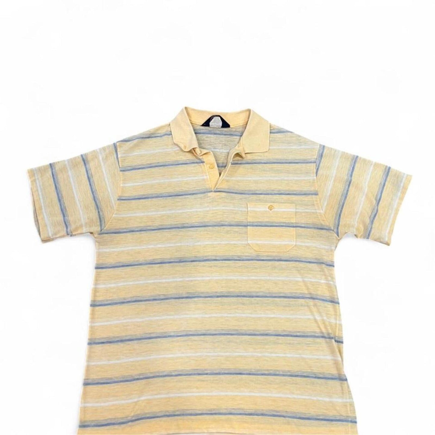 Vintage 90’s Striped Polo Shirt Yellow Blue Soft Cotton Medium