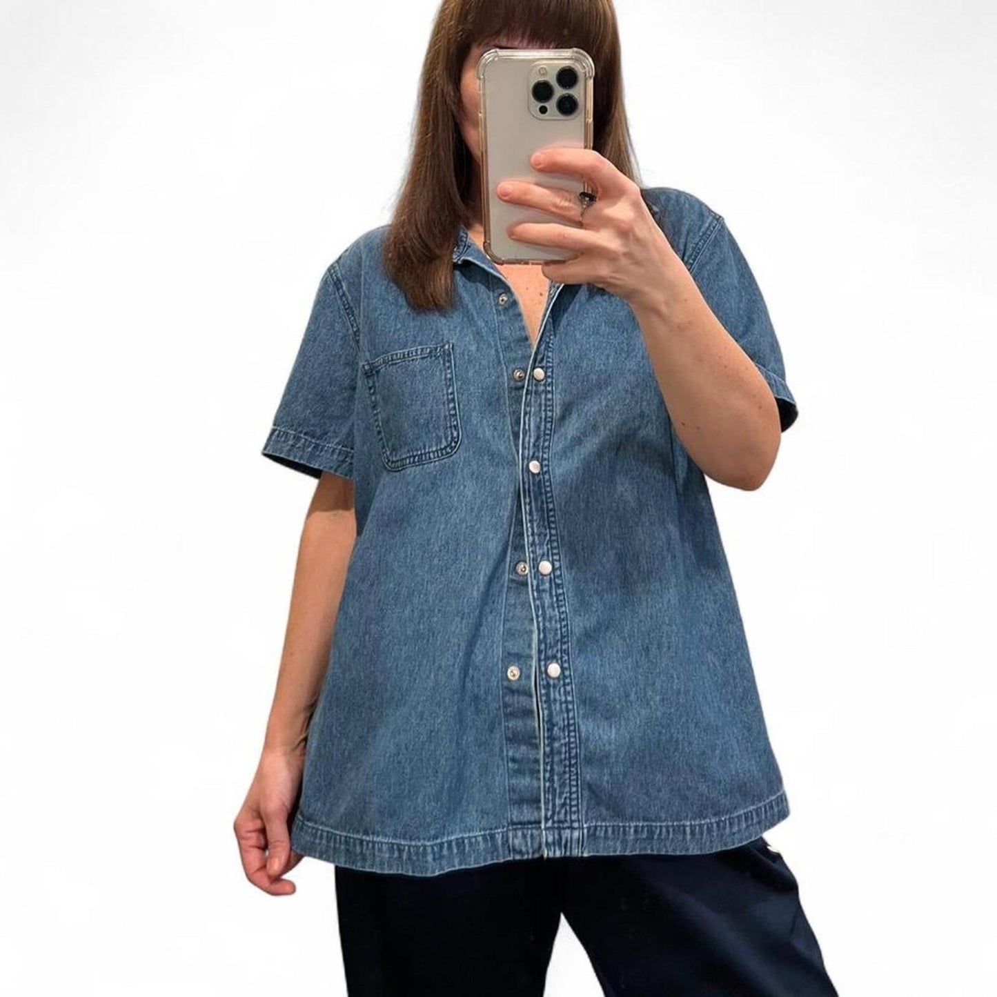 Y2K Denim Button Up Shirt Short Sleeve Oversized