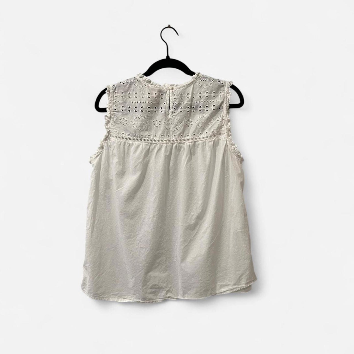 White Eyelet Cotton Sleeveless Blouse