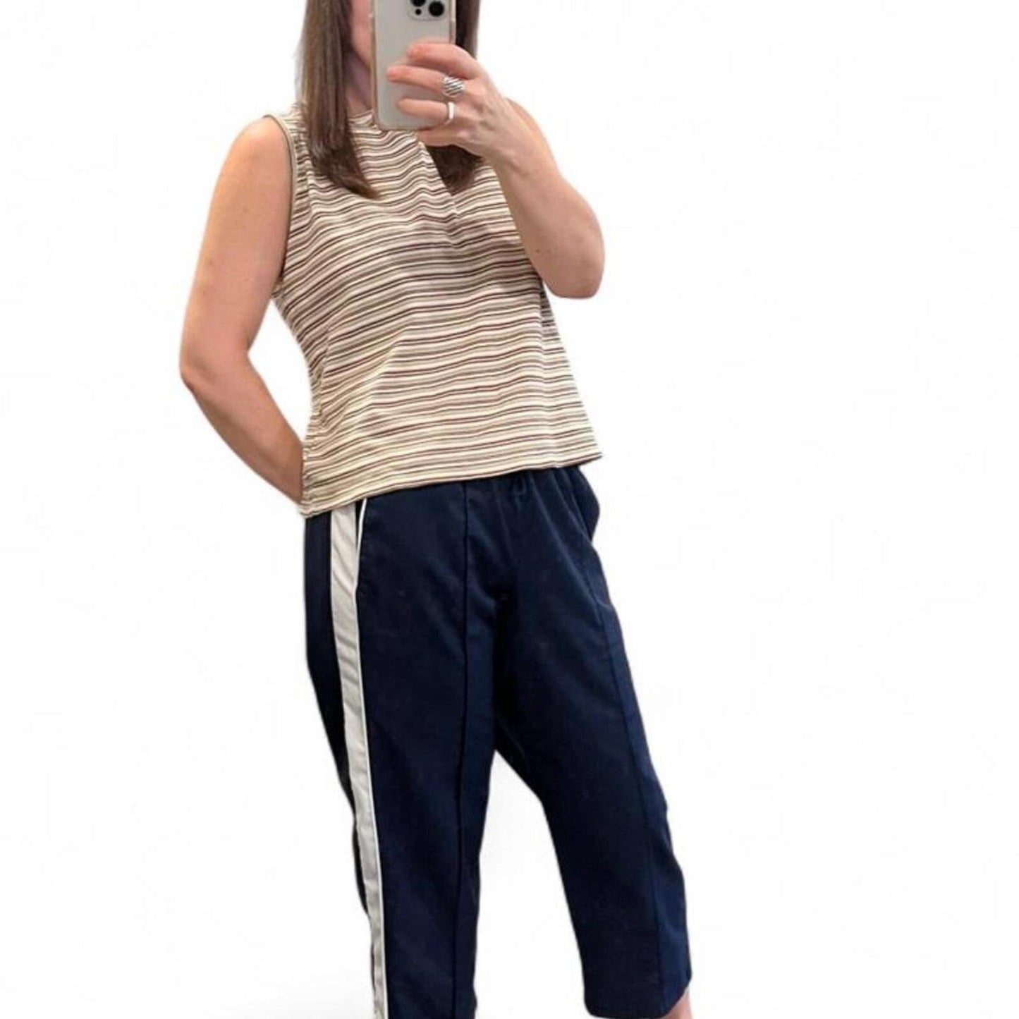 Y2K Navy Track Capris Side Stripe Athletic Pants Small
