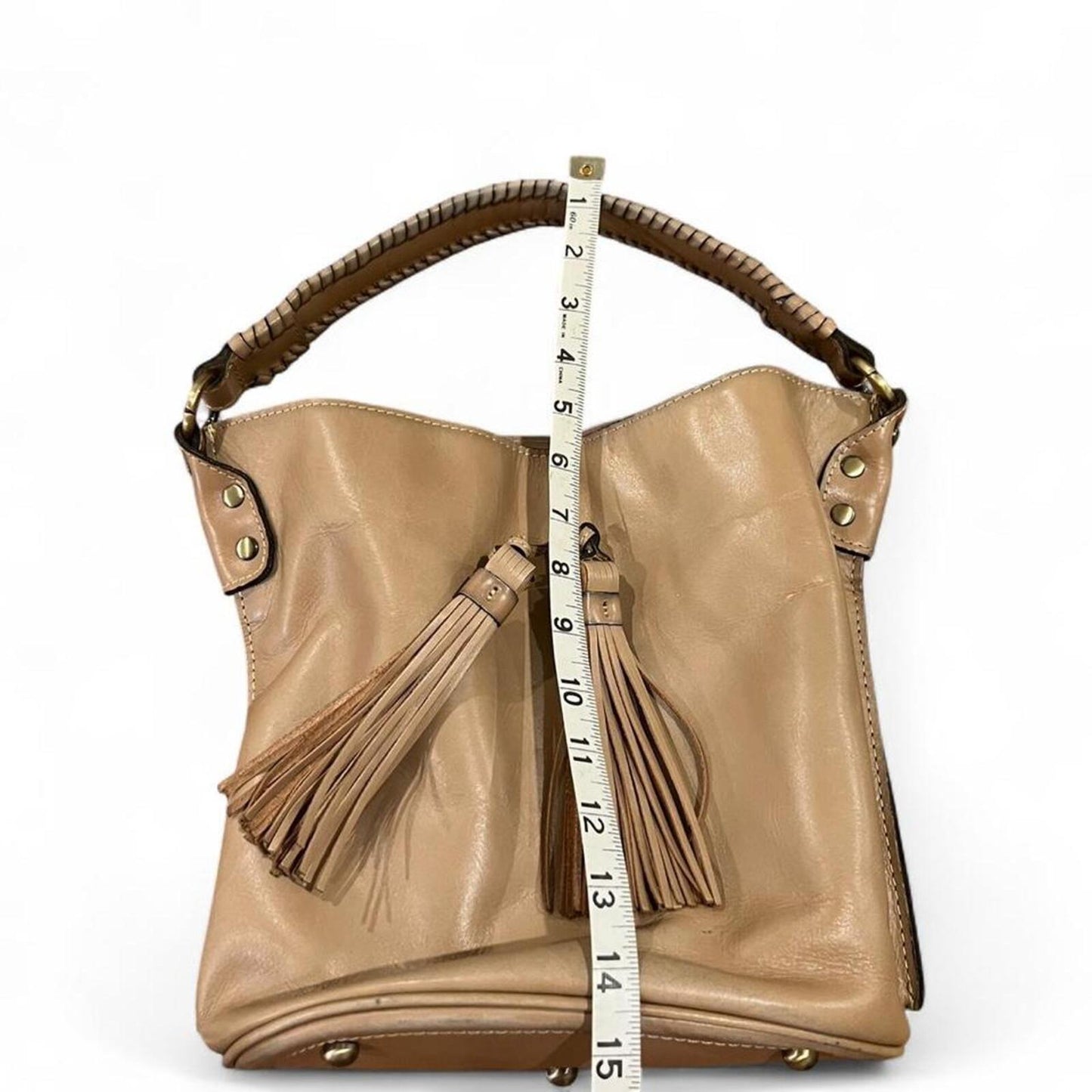 Vintage Y2K Tan Leather Tassel Shoulder Bucket Bag