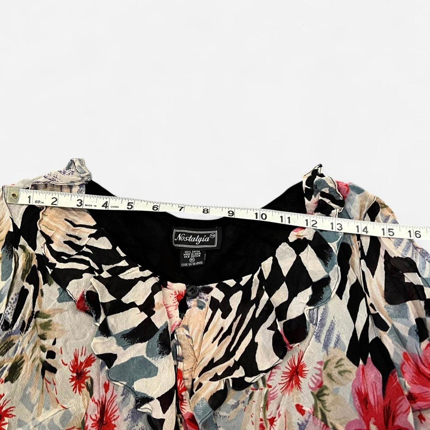 Vintage 90s Sheer Floral Ruffle Blouse
