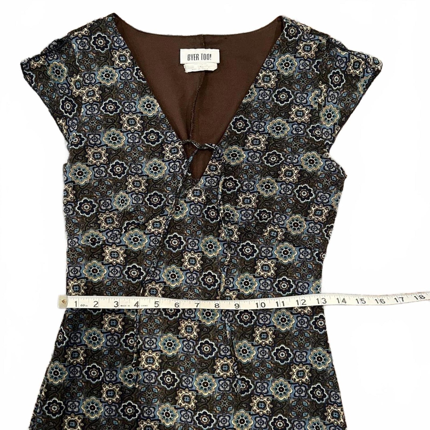 Vintage 90s Blue Floral Mini Dress V Neck Slip Style