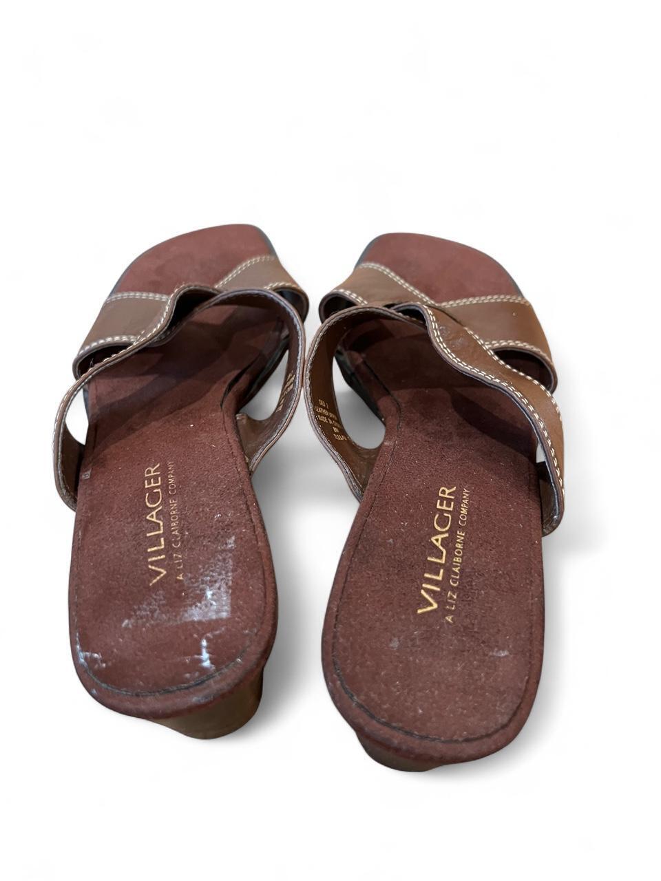 Y2K Brown Leather Heeled Slide Sandals Size 8
